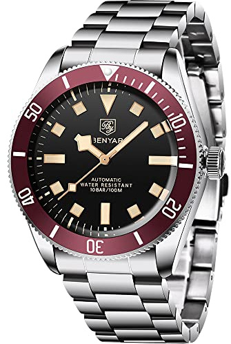 BENYAR Orologi automatici da uomo Orologio da polso di lusso in acciaio inox per gli uomini impermeabile luminoso a carica automatica orologio da polso business analogico (5179 Rosso)