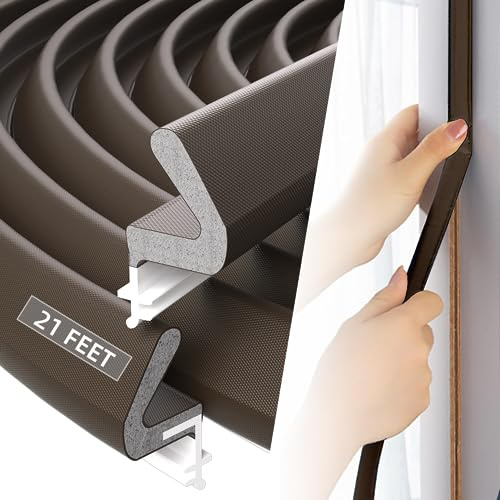 Esufeir 21Ft/6.5M Q-Lon Kerf Weather Strip Door Frame Seal,Brown | PU Foam Draft Excluder,Sound Proofing Window Gasket Seal Replacement,Front Door Sealing Draught Window Cold Blocker