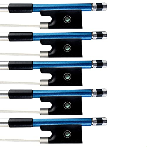 TSTS Geigenbogen 5pcs Blue Carbon Fibre Violin Bow 4/4 Round Stick Sheep Skin Grip Silver Wire Wrapping White Rosshair Well Balance