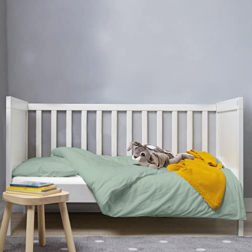 Pizuna 100% Cotton Crib Duvet Cover Sea Foam, 400 Thread Count Long Staple Cotton Duvet Cover 100x135 cm, Soft Sateen Weave Toddler Bedding Set Include 1 Duvet Cover And 1 Baby Pillow Case | 100% Long Staple Cotton Bedding Set Soft Sateen Weave Crib Duvet Cover with Button Closure & 1 Pillow Case