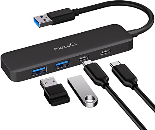 USB Hub mit USB C, Ultra Dünn U-S-B 3.0 Hub mit 2X U-S-B-A & 2X U-S-B-C, Kompakter Adapter für Laptop, PS4, Flash Drive, HDD, Xbox, Drucker, Maus, Tastatur, Computer Zubehör – Leicht & Tragbar