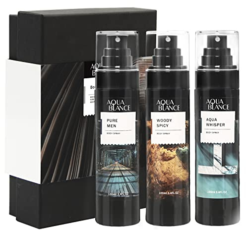 AQUA BLANCE Fragrance Mist, Body Spray for Men, Pack of 3, Each 3.4 Fl Oz