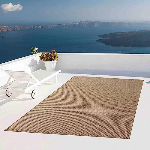 Taracarpet Outdoor Teppich Wetterfest Wohnzimmer Balkon Küchenteppich Flachgewebe Sisaloptik Einfarbig Uni beige 140x200 cm