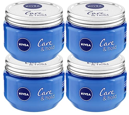 NIVEA Care & Hold Creme Styling Gel für Haare mit langem Halt Anti-Frizz Creme mit Vitamin B3 für kurze und mittlere Haare - 4 Dosen à 150 ml