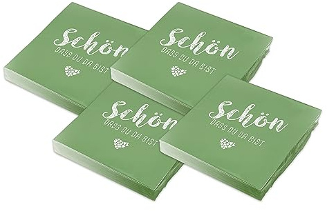 itenga Servietten Schön dass du da bist 30 x 30cm 3-lagig 80 Stück für Kommunion Konfirmation Hochzeit Taufe und andere Feiern (grün)