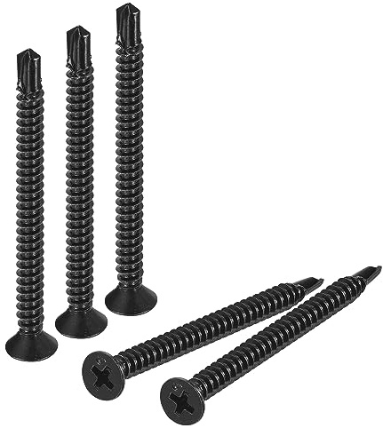 sourcing map ST4.8x70mm Sheet Metal Screws, 50pcs Black Oxide Zinc Plating Flat Head Phillips Drive Self Drilling Screws