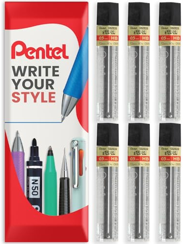 Pentel Super Ersatzminen für Automatik- und Druckbleistifte, Polymer, 0,5 cm, Härtegrad HB, 6 Stück