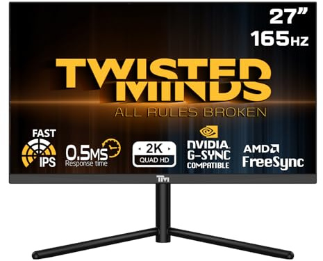 Twisted Minds 27 Inch Display Fast IPS Gaming Monitor - 2560 x 1440 QHD Resolution, 165 Hz Refresh Rate, 16:9 Aspect Ratio, 0.5ms Response Time - Black (TM27QHD165IPS)