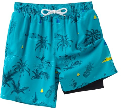 Angel season Boys Swim Trunks Compression Lining Boxer Shorts Teens UPF 50+ Board Shorts Size 7-14 Years, Palm grass green, 9-10 Years