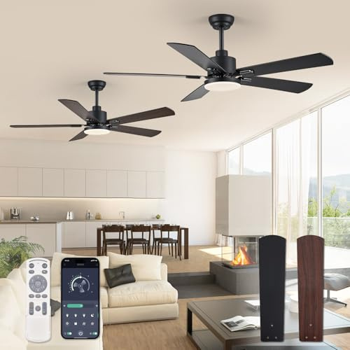 ZMISHIBO 2 Pack 52 Ceiling Fans with Lights, Black Modern Ceiling Fan with Remote & App Control, Farmhouse Indoor Fan with Dual Finish Blades, Quiet & Strong Motor, 24W Dimmable Bright LED Light.