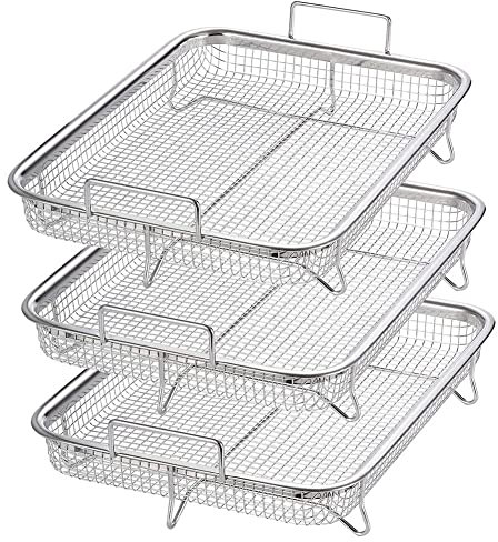 Lisher 3-teiliges Set aus Edelstahl, Grillkorb, antihaftbeschichtet, Korb für Fritteuse, Luftfritteuse, Tablett für Backofen,