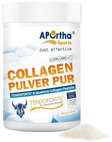 APOrtha® Sports TENDOFORTE® Collagen-Pulver PUR - 300 g Pulver | innovative bioaktive Collagen-Peptide für Sehnen und Bänder, 300g Pulver für 2 Monate, glutenfrei, allergenfrei,
