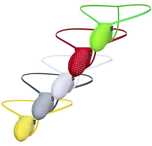 Faringoto Sexy Herren-Stringtanga, niedrige Leibhöhe, durchsichtig, Tanga, Beutel, verbessert Bikini, Unterwäsche, T-Rücken, 5 Farben, Medium