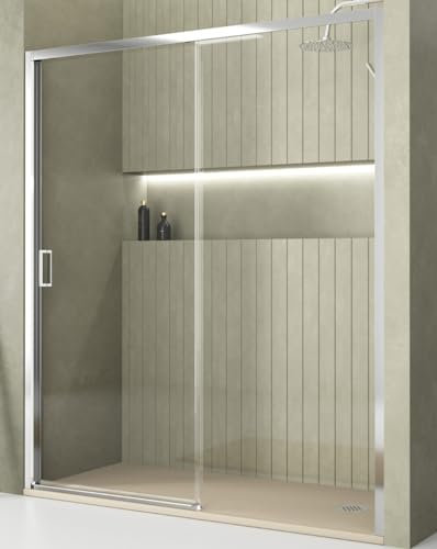 Mampara de Ducha Frontal Corredera 1 Puerta 1 Fijo | Vidrio Templado 5mm Antical Altura 190cm Transparente | Perfil Cromo Brillo 120cm (Adaptable 118-122cm)