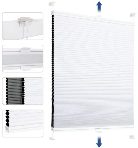 Sekey Wabenplissee Ohne Bohren Verdunkelung Rollo 100% verdunkelnd Blickdicht, Klemmfix, Aluminiumschiene, ZWeißeitig wählbar in Weiß & Grau 105x130cm (BxH)
