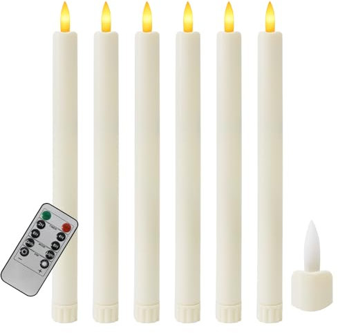 kisidus 6 cera Velas largas LED sin llama con temporizador, Velas a Pilas con Mando a Distancia para Navidad Decoración, Decorativas y Seguras para Fiesta y Boda
