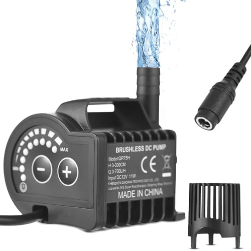 12 V elektrische Wasserpumpe, tragbare Mini-Tauchwasserpumpe, 8 Stufen Geschwindigkeitsregulierung, kleine Springbrunnenpumpe für Aquarium, Teich, Aquarium, Haustier-Trinkwasser (QR75H)