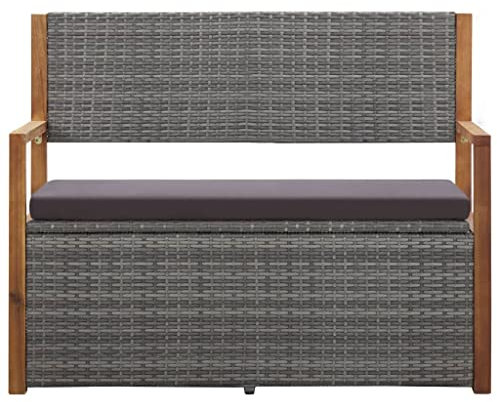 HETFTJN Sitzbank Schlafzimmer Sitzbank Outdoor Bad Banks Garderobenbank - Bank mit Stauraum 115 cm Poly Rattan Massivholz Akazie Grau für Terrassen Draussen Park Garten