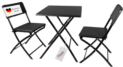 Lemodo Balkonmöbel Set 3-teilig bestehend aus 2X Balkon Stühle und 1x Balkontisch, Balkon Set für 2 Personen, klappbares Bistroset in Rattan-Optik, stabiles Balkonset