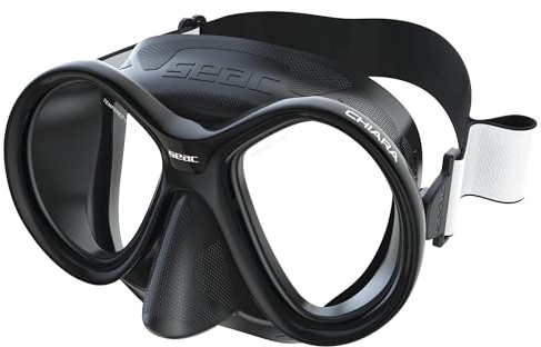 SEAC Chiara, Zweiglasmaske aus gehärtetem Glas zum Tauchen und Schnorcheln mit 3D-Schnalle, mit Maskenband aus Stoff oder Silikon