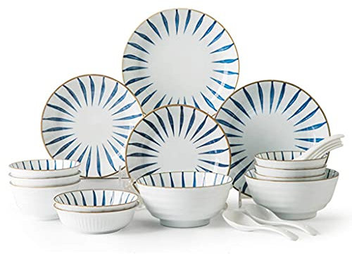 BQFDHFSF Set da tavola in Ceramica, Piatto/Ciotola/Piatto | Set da tavola in Porcellana Dipinto a Mano in Stile Giapponese da 20 Pezzi - Ristorante per Feste in Famiglia