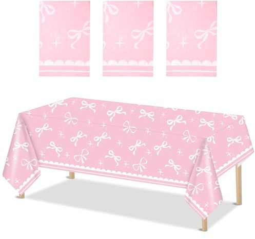 3stk Teilige Tischdecke mit Schleife, wasserdichte Tischdecken mit Schleife Partydekoration Schleifefür Frauen und Mädchen Brautparty-Geschenk für Junggesellinnenabschiede (Rosa Unterseite)