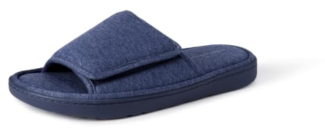 Amazon Essentials Men's Adjustable Wrap Open Toe Slide Slippers with Foam Padded Insole, Navy, 11