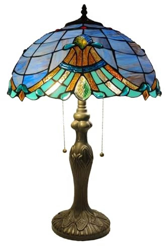 BOTOWI Lampe de Table Tiffany 16 de Large vitrail Fait à la Main Lampe de Bureau Lampe Baroque Abat-Jour 2 lumière Style Vintage Chevet Lampe de Lecture pour Salon Chambre Bureau d'étude