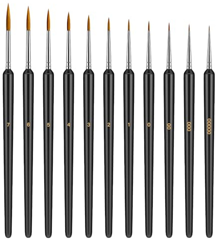 Set di 11 Pennelli per Dettagli, Pennelli Fini per Miniature Artista per Dettagli, Piccoli Pennello per Pittura Ad Acrilico, Acquerello, Modelli, Unghie E Viso