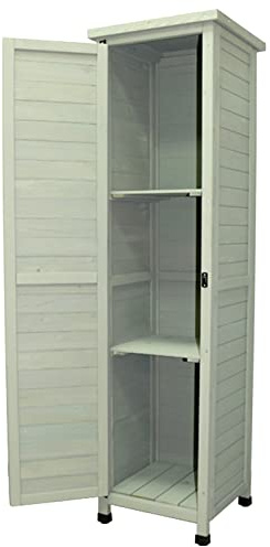 Potting Bench, Tall Balcony Storage Cabinet, Garden Tool Storage Shed With Waterproof Roof, Plastic Cover Feet & Adjustable Shelves, Wooden Outdoor Garden House (B)