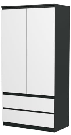 VBChome Kleiderschrank 90x50x180 cm 2 Türen 2 Schubladen 4 Einlegeböden Kleiderstange Weiß - Schwarz