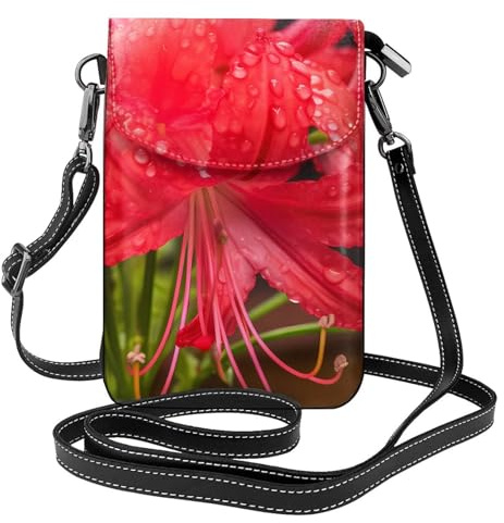Kleine Handy-Geldbörse, 19,3 x 12,4 cm, YYHWHJDE rote Spinne, Lilien-Muster, modisch, praktisch, multifunktional, Leder, Crossbody-Klappe, Handytasche für Damen