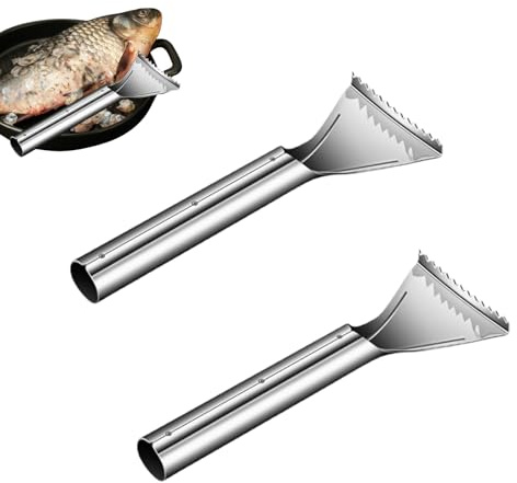 2 Pcs Fish Scaler Remover Professional Stainless Steel Fish Descaler Tool with Sharp Sawtooth for Home Kitchen, Seafood Markets(Silver)