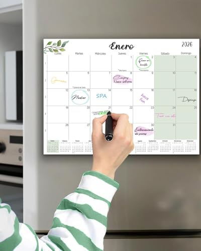Qupuce Calendario Magnético Nevera 2026 A4, Calendario Imán Nevera Noviembre 2025 - Diciembre 2026, Planificador Mensual Familiar, para Casa Oficina Escolar (Español)