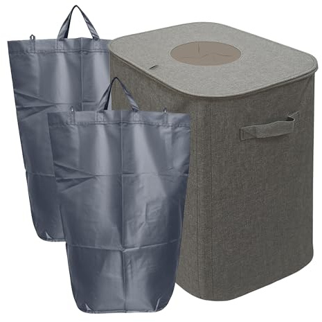 Relaxdays Recycling Bottle Bin, 100L, Wipeable, Includes 2 Carry Bags, Deposit Collector for Bottles and Cans, Grey, 70x