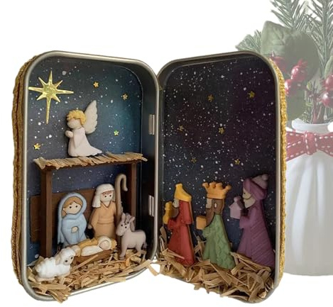 Genérico Mini krubba - Bärbara 3D-fickfigurer, set med krubba i fickan, julreligiös, Jesus Maria Josef gåva | Hylla kontor sovrum vardagsrum
