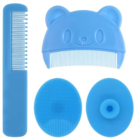 XIYING 4 Pcs Cradle Cap Brush, Baby Brush, Cradle Cap Comb Treatment for Baby, 3 Styles Blue Baby Registry Gift for Newborns and Toddlers