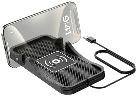10w Wireless Car Charger Pad, Kabellose Auto-Ladematte, Rutschfestes kabelloses Auto-Ladepad, Schnell kabelloses Autoladegerät, Induktive Ladestation mit Handyhalter für Fahrzeuge & Zuhause (USB)