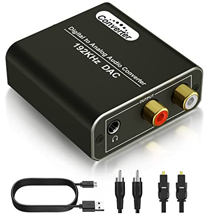 Convertidor de audio digital a analógico, DAC de 192 KHz con Toslink óptico y SPDIF coaxial a RCA L/R y conector de 3,5 mm para TV, DVD, Blu-Ray, cine en casa