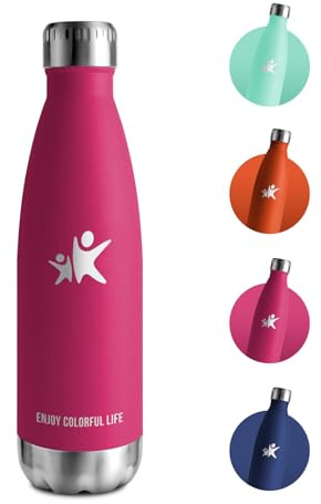 Cantimplora Termica 500ml, Botella Agua Acero Inoxidable sin BPA, Botella Termo con Doble Pared, Termo Reutilizable para Escuela, Oficina