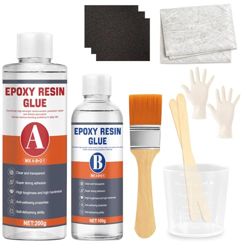 Allony Glasfasermatten und Epoxidharz Set, gfk Matten Epoxidharz Set | Glasfaser Reparaturset, Polyesterharz mit Härter + 1m² Glasfasermatte 300g/m² für Holz, Boote, Modellbau