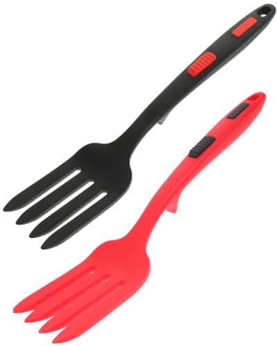 OSOLADY Tenedor para Ensalada de Silicona Resistente 2 Piezas Negro y Rojo Reutilizable Utensilio Práctico para Cocina y Cenas en Casa