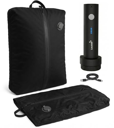 Lavatelli Ryanair vakuumpåse för ryggsäck 40 x 30 x 20 + resevakuumpump, 24 L utrymmesbesparande påseset med handtag + trådlös USB-C dammsugare för handbagage flygplan och lågkostnadsflyg
