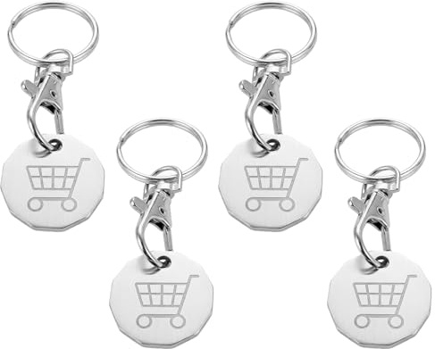 Zirax 4-Pack Stainless Steel Trolley Token Keyrings - 12-Sided Silver Shopping Trolley Coin for Supermarket Carts & Gym Lockers - Portable Pound Coin Holder Replacement