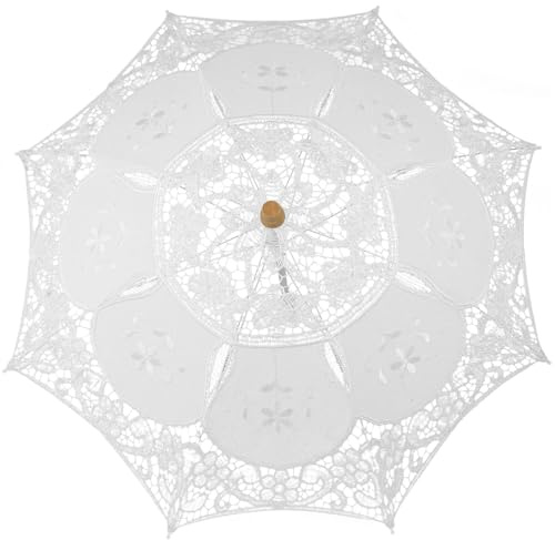 OATIPHO Weißer Spitzenschirm aus Baumwolle Eleganter Hochzeitsschirm für Braut und Fotografie