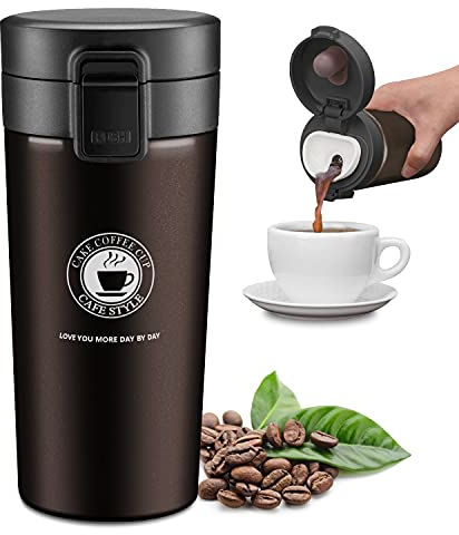 JEEZAO Edelstahl Kaffee Thermobecher, Thermoskanne,Vakuum Isolierbecher,Travel Mug BPA-Frei, Auslaufsicher (Braun)