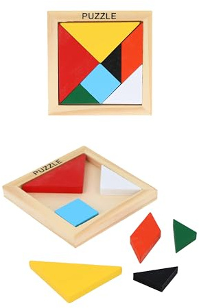 Henbrandt Children's Wooden Tangram Puzzle 7-Piece Logic Shape Game Brain Teaser Puzzles for Kids Developmental Toys Learning Games Party Bag Favours for Boys and Girls