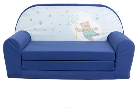 FORTISLINE Kindersofa MINI ausklappbar 78 x 40 x 45 cm - Kindercouch aus Mikrofaser mit Liegefläche 104 cm, abnehmbarem waschbarem Bezug, Oeko-TEX Standard 100, Bärchen