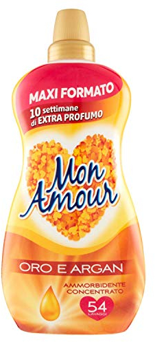 Mon Amour - Ammorbidente Lavatrice Oro e Argan Concentrato, Formula più Concentrata in Ogni Goccia per più Profumo e più Lavaggi, Biancheria e Bucato Morbido e Fresco, 1 Flacone da 1350ml (54 Lavaggi)