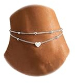 JeweBella Tobilleras Pulseras para Mujer Niña en Oro de 18 K del Corazón Tobillera Plata Oro Pulsera Tobillera Mujer Pulsera de Tobillo Cuentas Cadena Tobillera Ajustable Boho Joyería